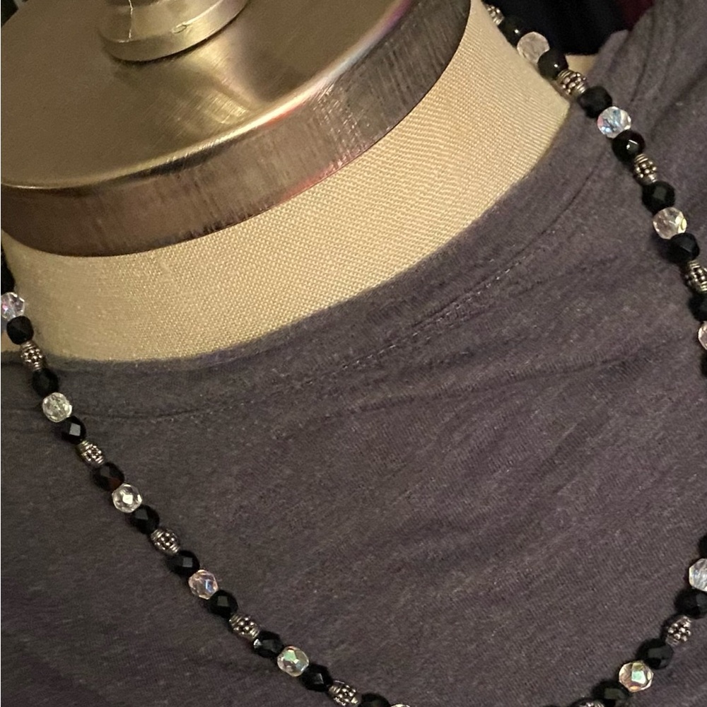 Necklace Vintage Black, Silver& Clear Beaded - Picture 7 of 16